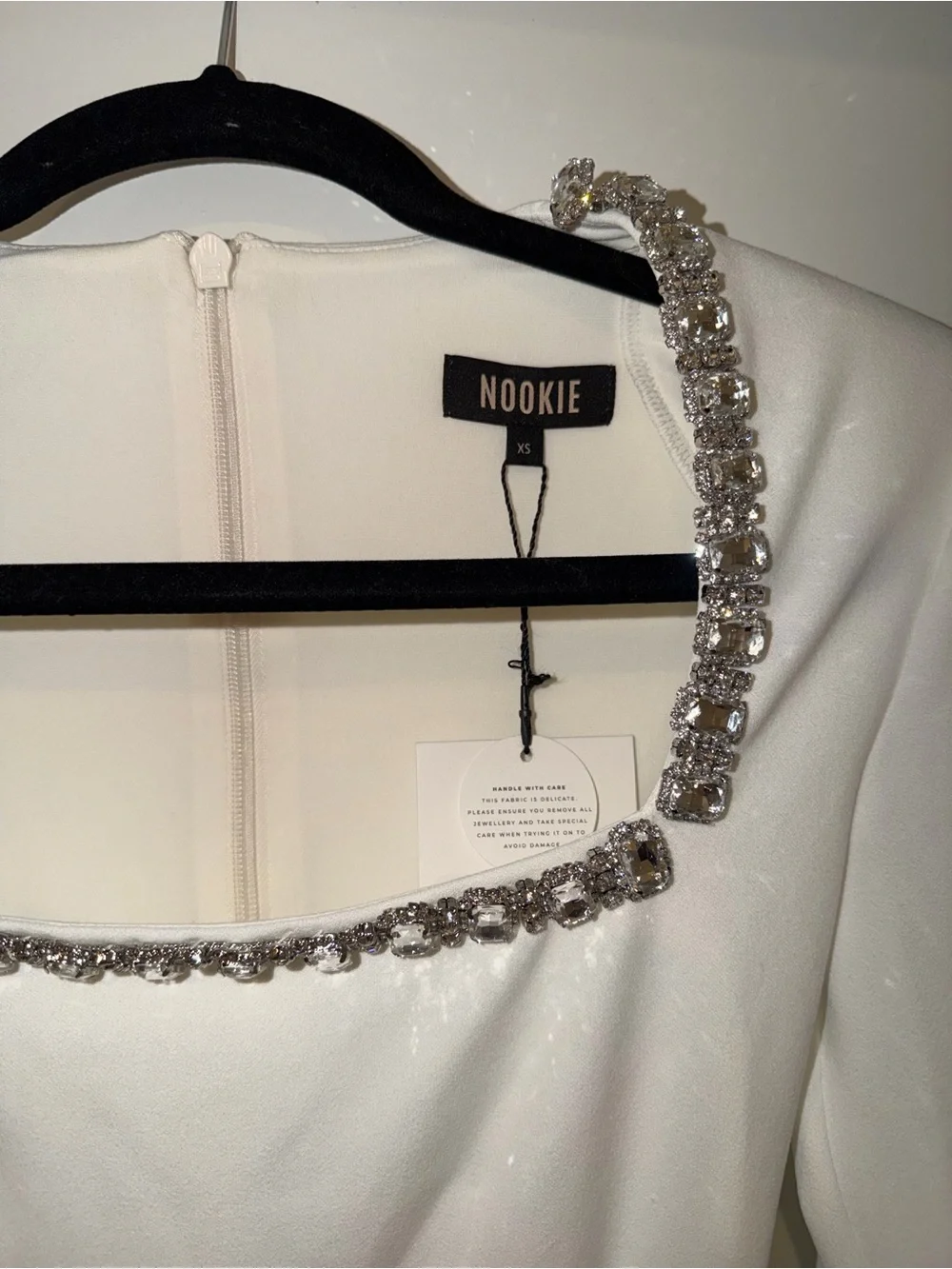 Nookie White Long-Sleeve Mini Dress with Embellished Square Neckline Size XS - Picture 3 of 9